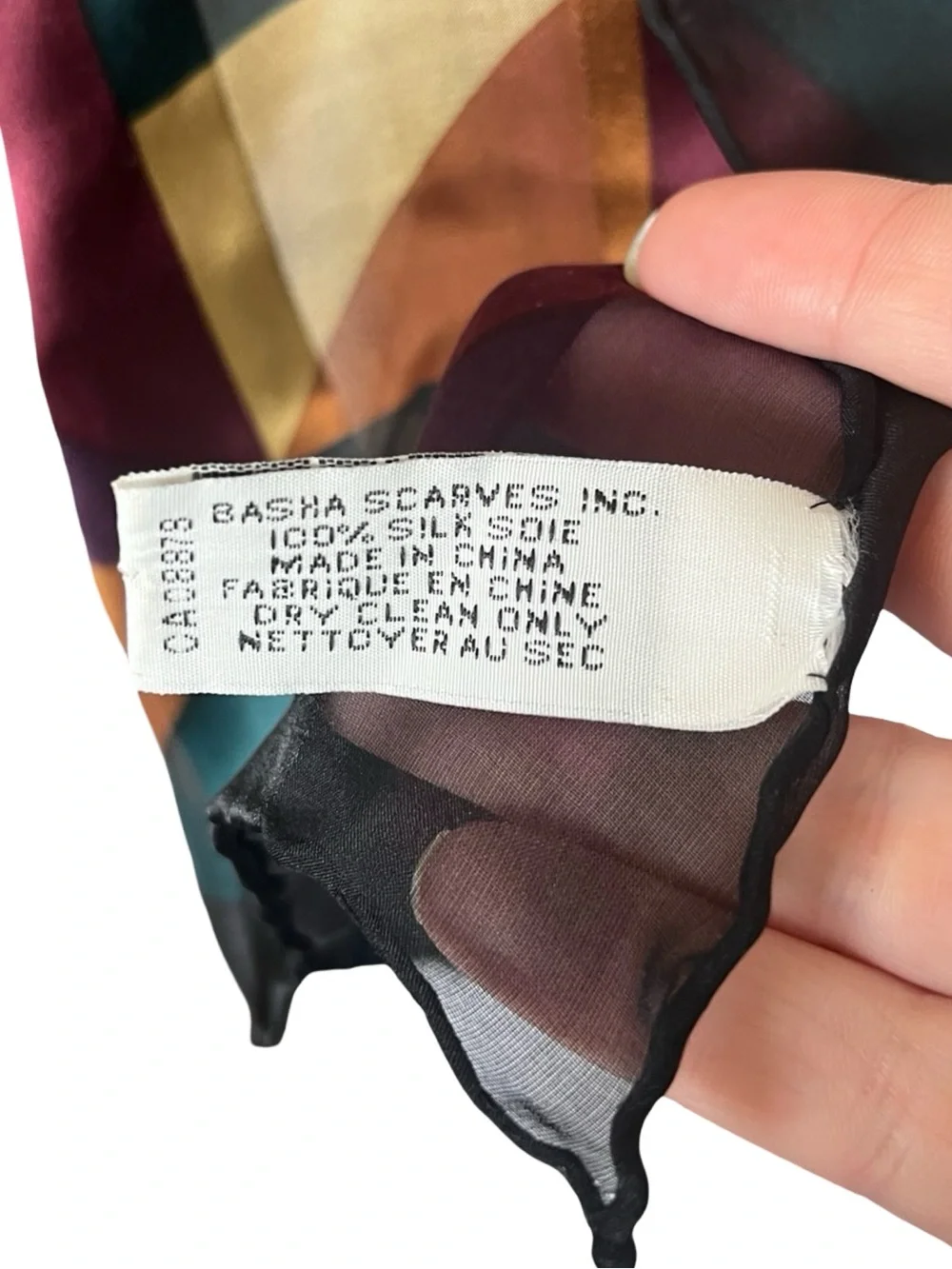 Vintage Bill Blass Silk Scarf Sheer Fall Geometric Teal Purple Lightweight